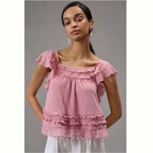 Anthropologie Pink Ruffle Top